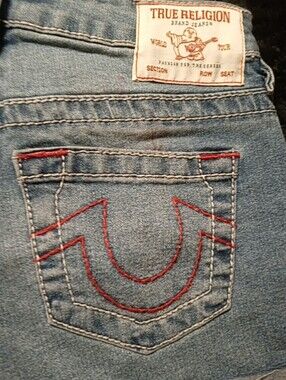 True Religion Light Blue Denim Jeans with Red Stitching